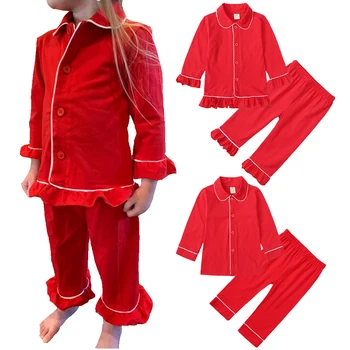 2022 פעוטות ילדים פיג ' מה חג המולד אדום מוצק שרוול ארוך מכנסי בנים בנות חג המולד הראשון בפסטיבל מתנה חליפת חג המולד הלבשת לילה