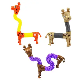 נשלף ג ' ירפה פופ צינורות חיות מצוירות מתיחה אביב צינור צעצוע הלחץ להקל על צעצועים למבוגרים ילדים לסחוט מתעצבן צעצוע