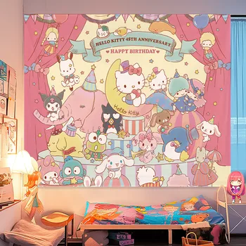 Kawaii Sanrio רקע בד קריקטורה חמודה שלי מלודי תלוי בד Cinnmoroll Pochacco ילדה מעונות הקיר בד שטיח עיצוב