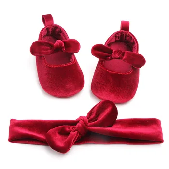 0-18M הנסיכה הרך הנולד התינוק בנות נעלי קטיפה אדום חג המולד תינוק נעליים הקשת הראשונה מהלכים