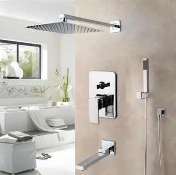 Chrome חדר מקלחת מערכת קיר רכוב גשמים ' קוזי באמבטיה גשם מרובע ראש מקלחת מפל מקלחת ברז סט