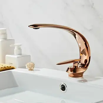 אגן ברזים מודרניים רוז זהב מערבל חדר אמבטיה ברז פליז כיור ברז ידית אחת חור אחד אלגנטי קריין אמבטיה