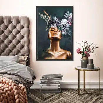 אמנות הגוף הזהב אישה צמח פרח ציור אמנות הפופ פוסטר הביתה תפאורה קיר אמנות קישוט הסלון Frameless