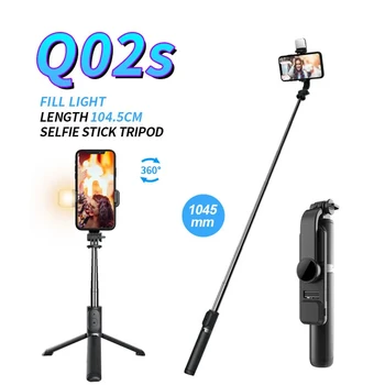 360 סיבוב Q02s מתקפל טלפון Selfie מקל חצובה עם אור LED 3 ב-1 להארכה אלחוטית Bluetooth גמיש Selfie מקל