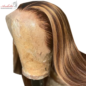 ארבלה שיער להדגיש ישר פאה 13x4 HD שקופים תחרה 100% שיער אדם פאות מראש קטף מולבן קשר פאה הקדמי של תחרה