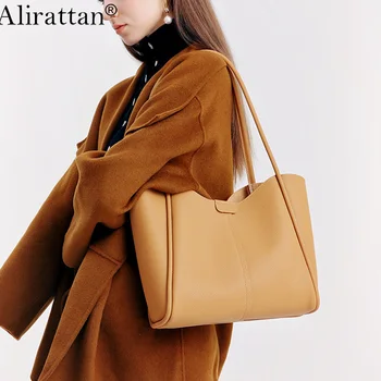 Alirattan נשים חדשות עור אמיתי תיקי כתף 2023 מעצב אופנה גברת מזדמן איכות גבוהה עור פרה קניות תיק