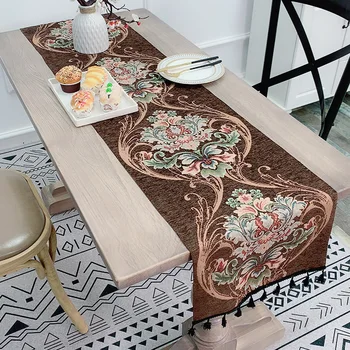 סגנון אירופאי שניל בד ציצית שולחן רצים Embroideried דפוס פרחוני מלבן שולחן ראנר לשולחן קישוט