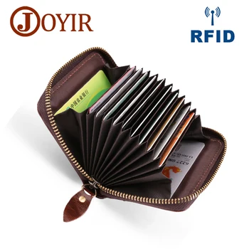 JOYIR עור אמיתי כרטיס הארנק עבור נשים גברים עור פרה כרטיס בעל עסק RFID ארנק מזהה כרטיס אשראי מקרה איכות גבוהה ארנק