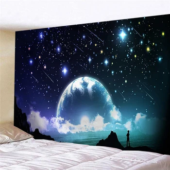 מנופחים שטיח צבעוני כוכבים בשמיים נוף קישוט הקיר תלוי בד שידור חי רקע בד קישוט חדר השינה