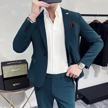 2023New של גברים באיכות גבוהה (חליפה + המערבית מכנסיים) אופנה תואמים בוטיק הגירסה הקוריאנית slim קטן חליפת חליפת שני חלקים סט