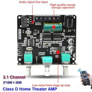 2*15W+30W Bluetooth מגבר כוח לוח 2.1 ערוצים סאב וופר HiFi Class D קולנוע ביתי אודיו סטריאו אקולייזר AUX מגבר