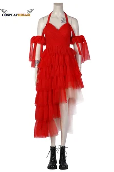 הסרט הארלי Cosplay תלבושות קווין שמלה אדומה אישה שכבות השמלה היוקרתית הארלי Cosplay ילדה שמלת נשף להחליק שמלת ליל כל הקדושים