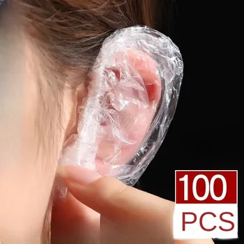 100PCS עמיד למים חד פעמית שקופה האוזן כמוסות מכסה את האוזן שרוול מקלחת צביעת שיער אוזן מגן כלים מספרה אביזרים