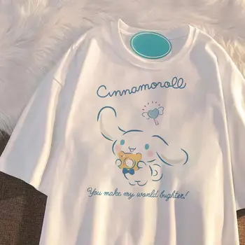 Kawaii Sanrio Mymelody Cinnamoroll לוטסו חולצה שרוול קצר רופף תכליתי מגמת אופנה ילדה מתנת יום הולדת לחברה