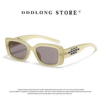 DDDLONG אופנה רטרו מלבן משקפי שמש נשים גברים משקפי שמש קלאסי בציר UV400 חיצונית גוונים D343