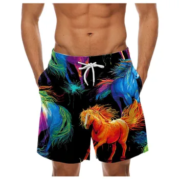 צבעוני גברים החוף של בגד ים האופנה סוס הדפסה גלישה לשחות לוח מכנסיים קצרים לגברים חופשת קיץ בהוואי מזדמנים גברים של מכנסיים קצרים